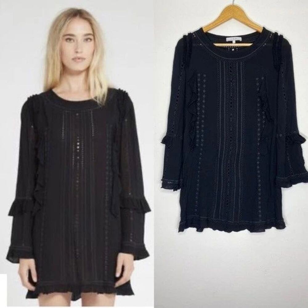 IRO Ruffle Eyelet Mini Dress Women 4 Small Whimsigoth Bell Sleeve Tunic Designer